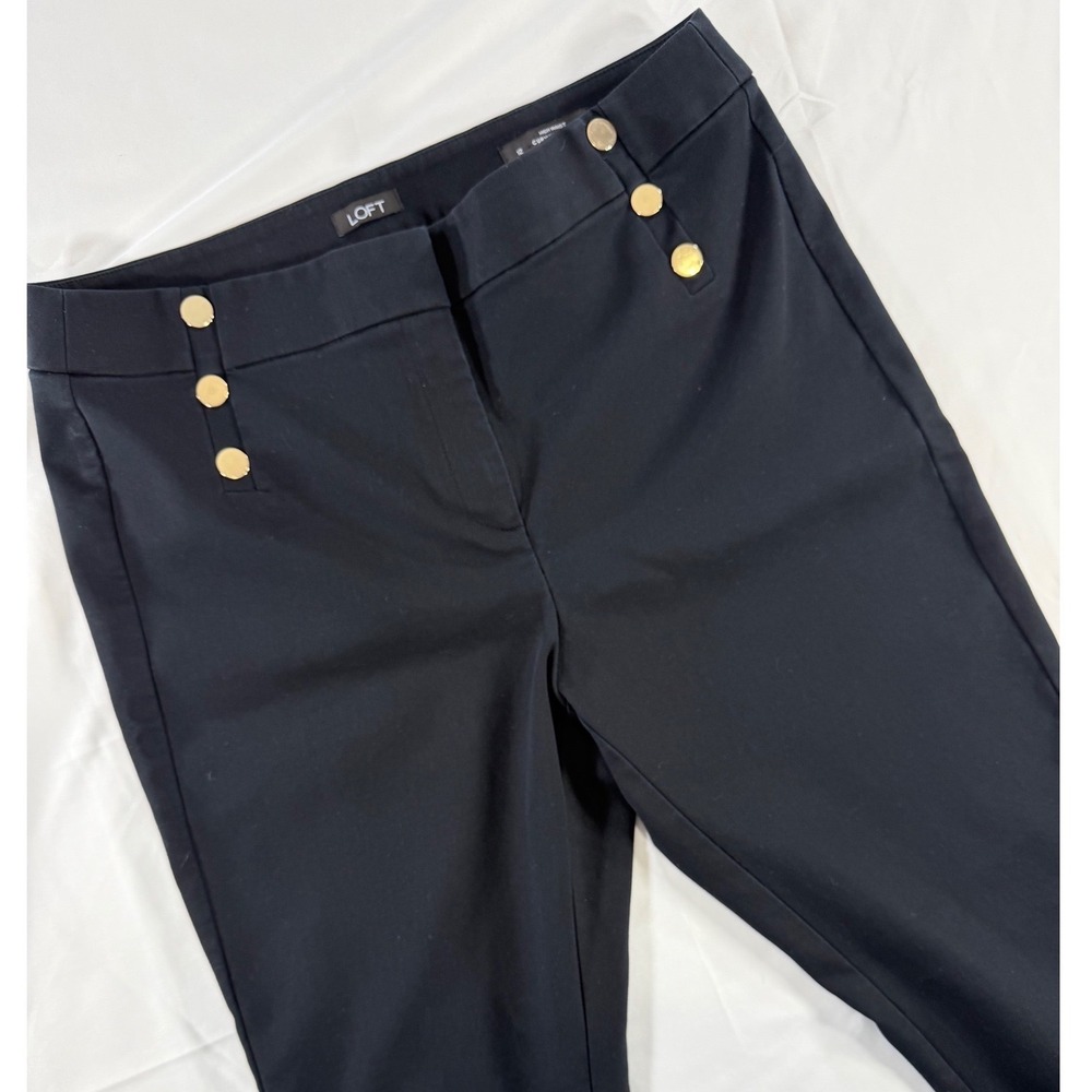 Loft Womens Black High Waist Curvy Skinny Sailor Button Pants Size 12